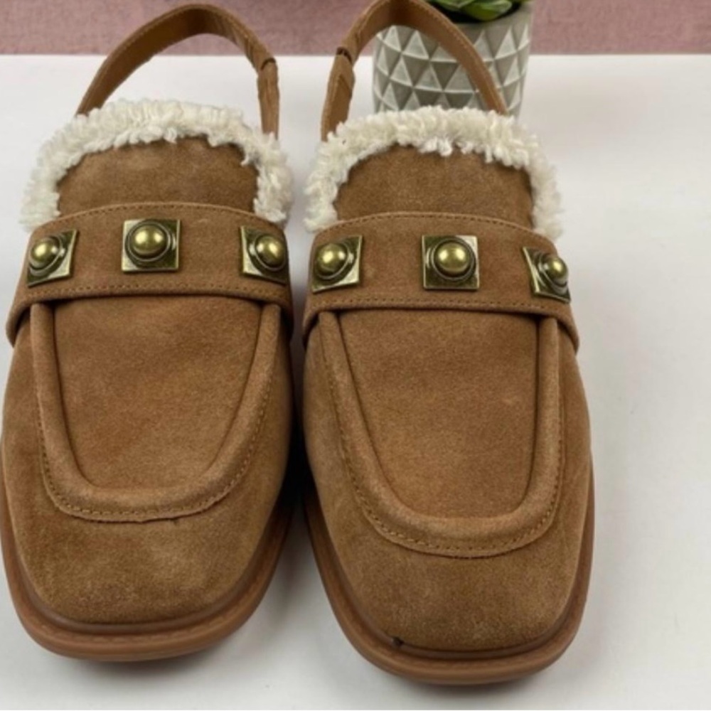 Chelsea & Violet Women’s Suede Slingback Loafers Size 9 Tan Faux Shearling new